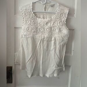 Lucky Brand White top with Crocheted yoke